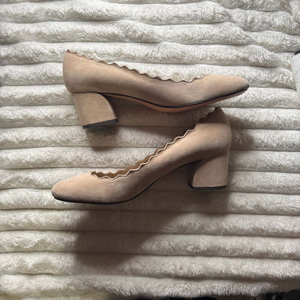 Chloe Scalloped Edge Beige Heels